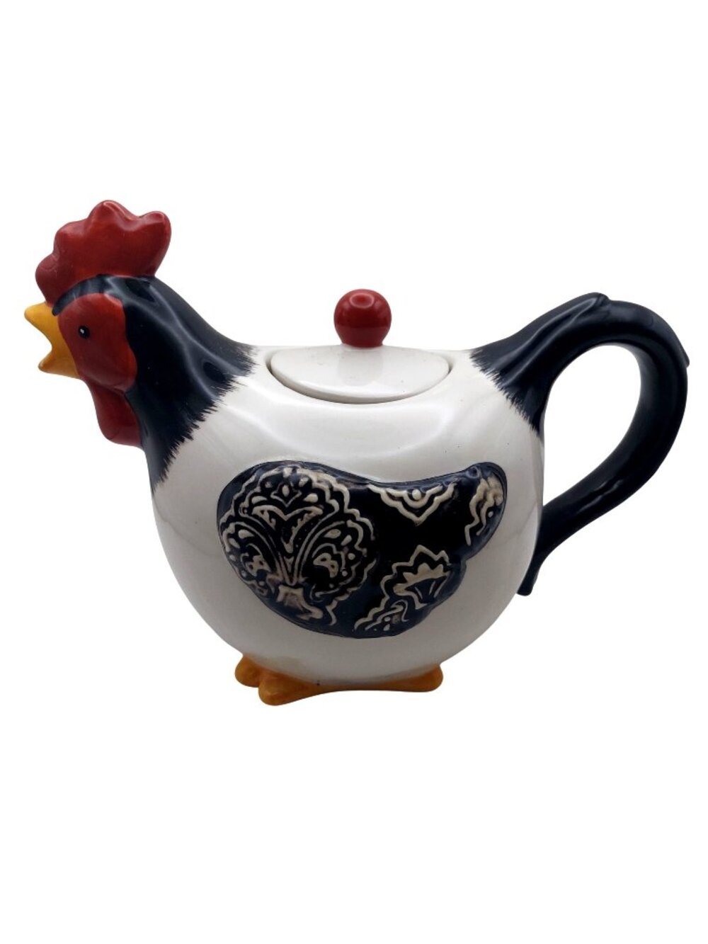 Cracker Barrel Rooster Tea Pot Black White Susan Winget Farmhouse Collectible
